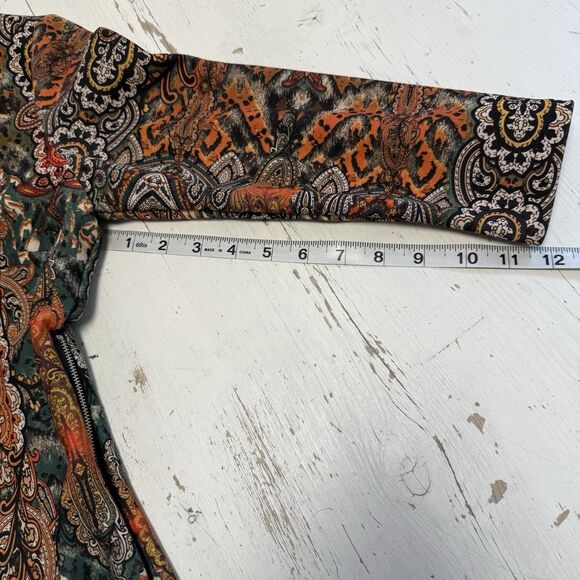 Beige ECI Sheath Dress 4 Paisley Scuba Knit Midi Pencil Fall Career Office - Picture 8 of 11